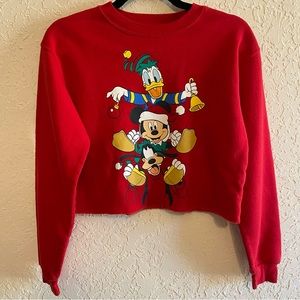 Disney Christmas Long Sleeve Crop Top Shirt Mickey Goofy Donald Junior Size S
